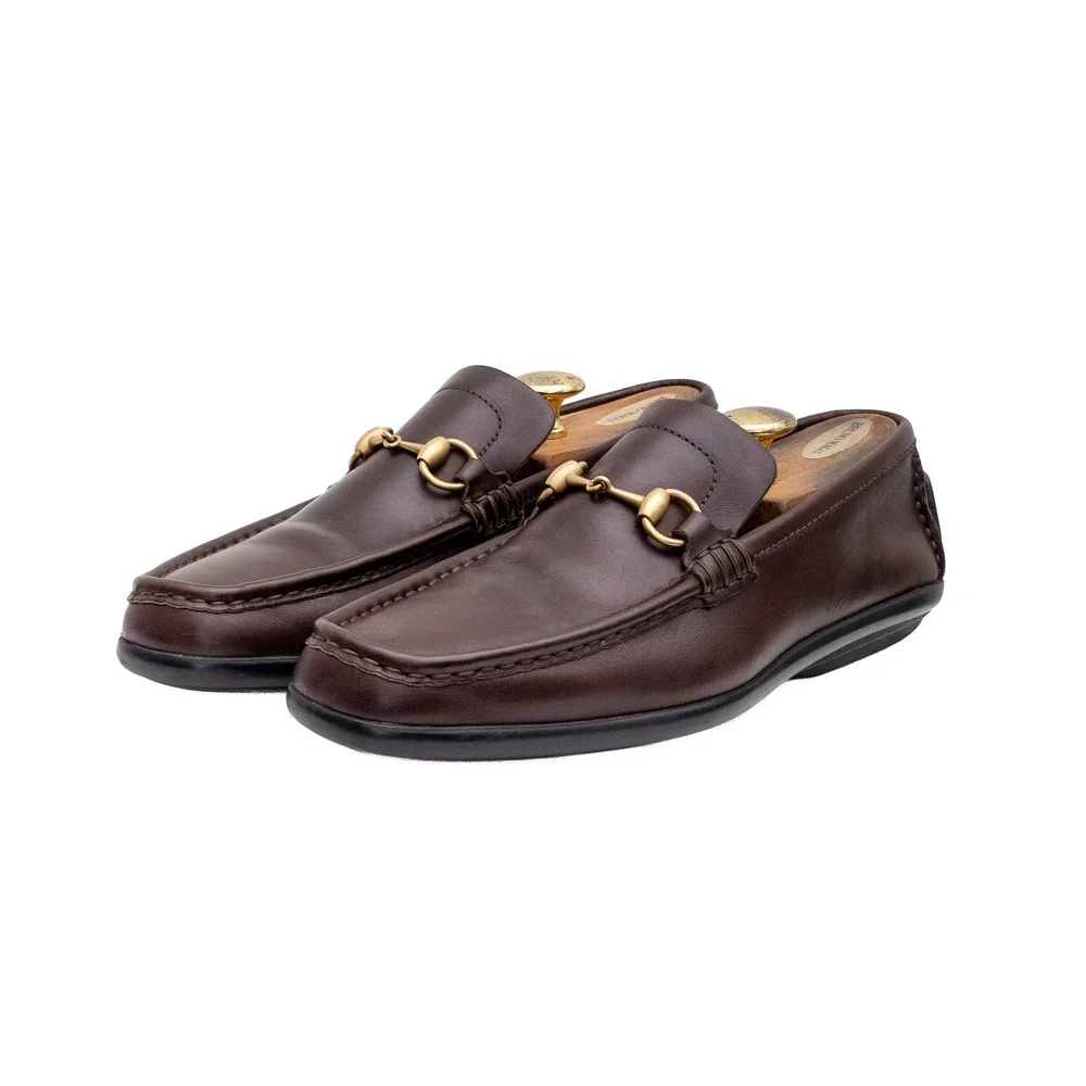 Gucci Horsebit Driving Loafers Brown Leather Moccasins Men's UK 8.5 US 9.5